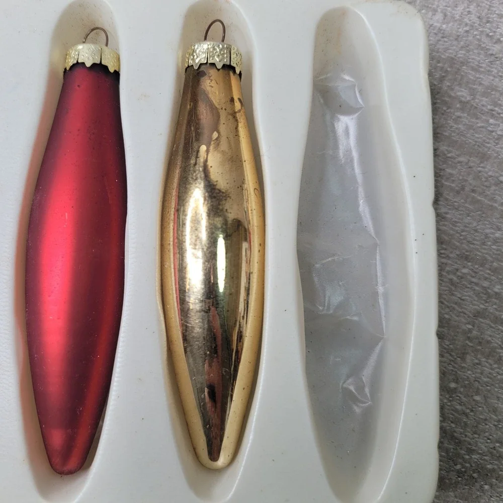 Vintage Glass Christmas Ornaments Teardrop Torpedo Jewel Tone Mixed Set of 9